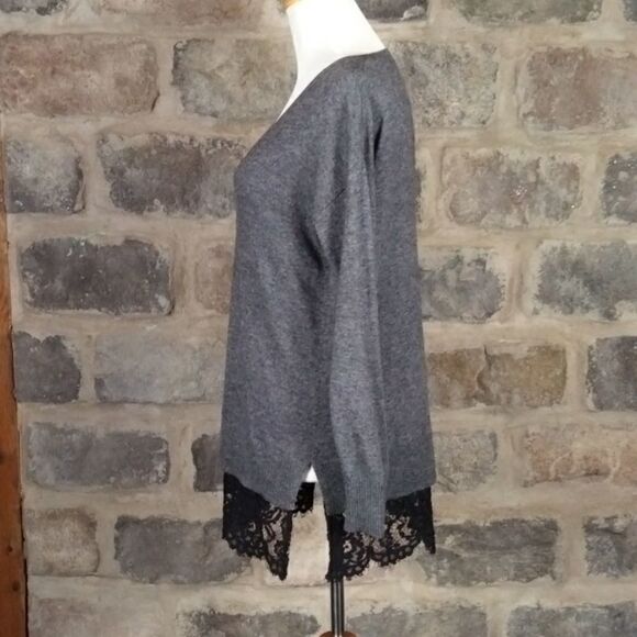 Topshop Gray V Neck Sweater with Lace‎ Trim Elegant Tunic Top Woman's 4 - Picture 12 of 15